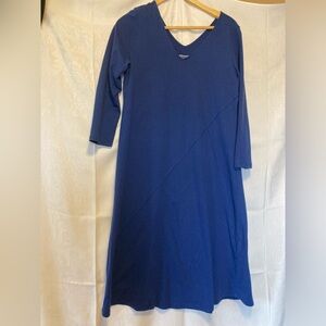 Soft Surroundings Size Tall M Blue Long Sleeve Maxi Dress Asymmetrical Detail